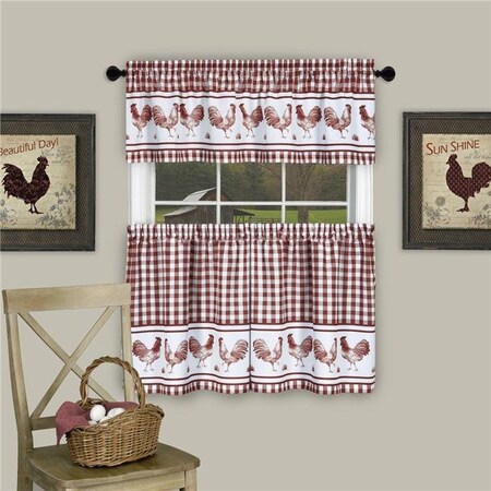 Achim Importing Achim BRTV36BG12 58 x 36 in. Barnyard Window Curtain Tier Pair & Valance Set; Burgundy BRTV36BG12